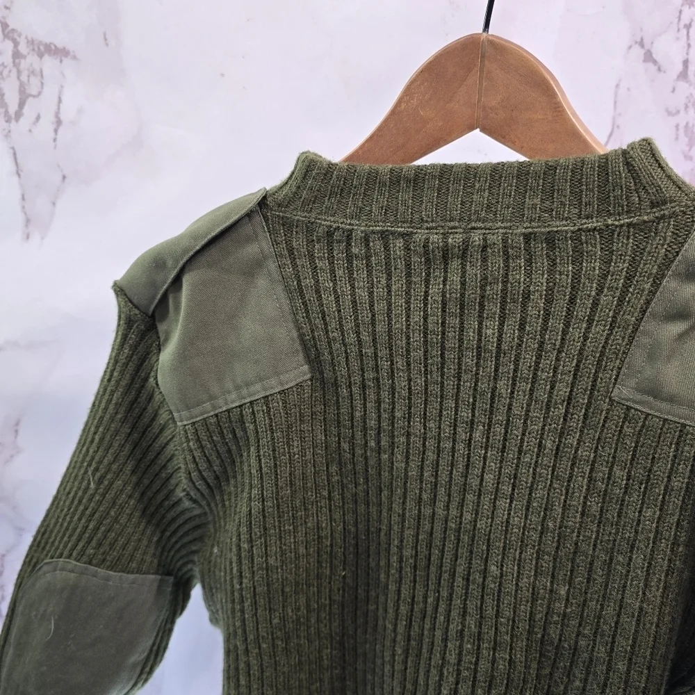 Vintage Wool Sweater Mens S 36 Green Shoulder Elbow Commando Military Tactical